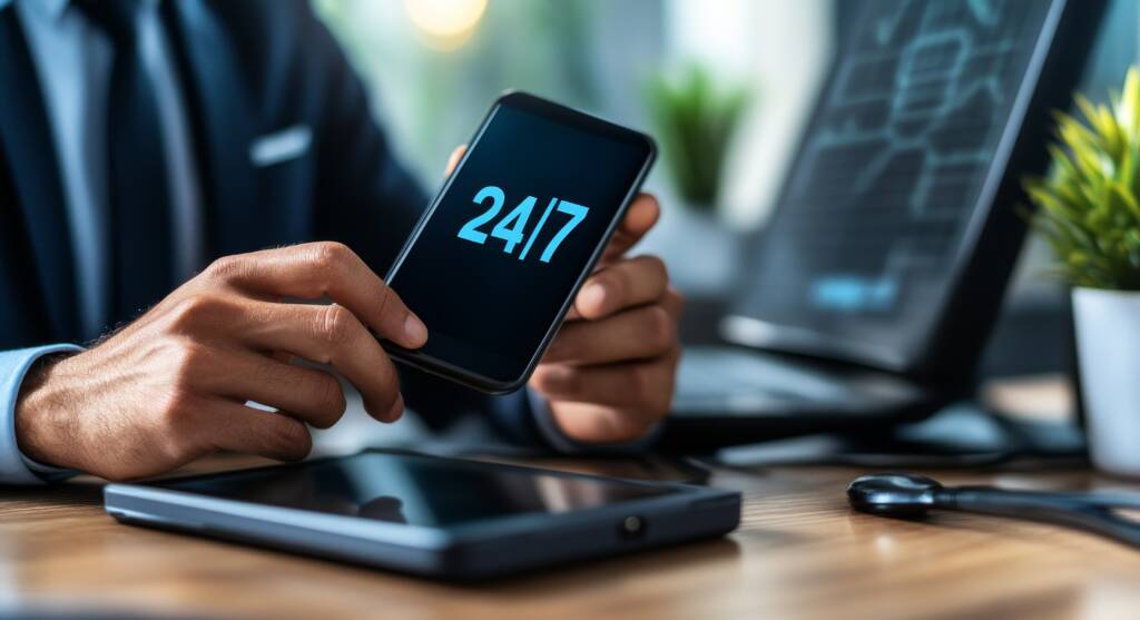 Man holding phone representing 24/7 commercial HVAC repair Fort Worth and Dallas service