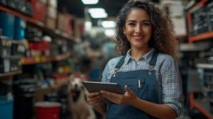 business owner reviewing commercial hvac maintenance services plan on a tablet