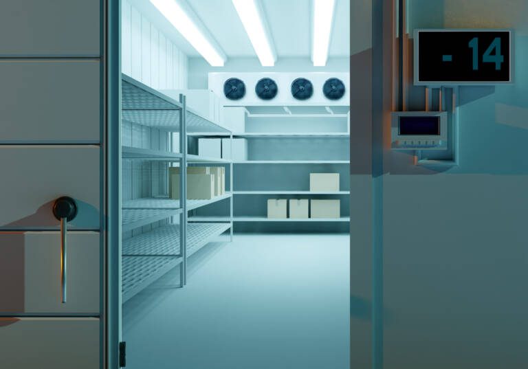 Commercial refrigeration cold storage monitored for temperature and energy performance